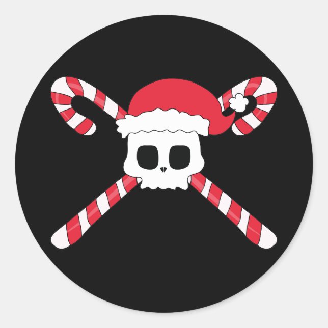 Sticker Rond Sucres de canne Crâne Santa Hat Noël (Devant)