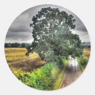Sticker Rond Sud de l'Angleterre Country Road & Pasture Scene