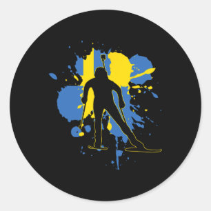 Sticker Rond Suède Drapeau Biathlonist - Biathlon suédois