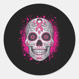 Sticker Rond Sugar Crâne Cancer du sein Chemises Sensibilisatio