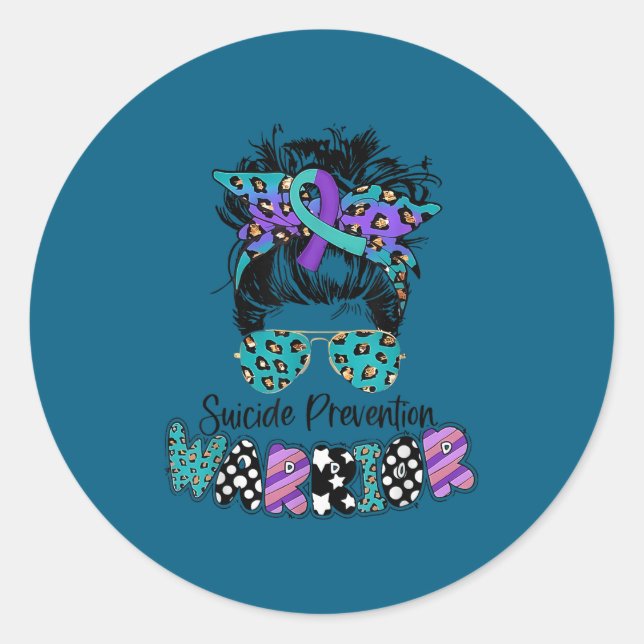 Sticker Rond Suicide Awareness Shirt Messy Bun Hair Suicide Pre (Devant)