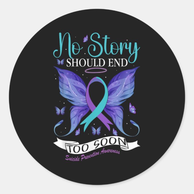 Sticker Rond Suicide Prevention Awareness - No Story Should End (Devant)