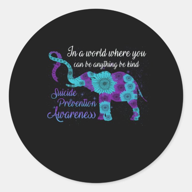 Sticker Rond Suicide Prevention Awareness Sunflower Elephant (Devant)
