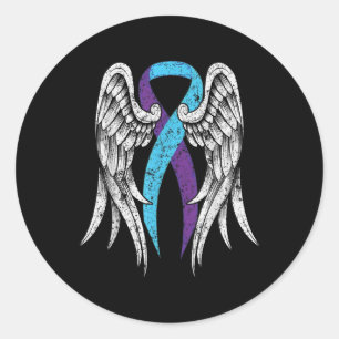 Sticker Rond Suicide Sensibilisation Vêtements Ailes Ribbon Sui