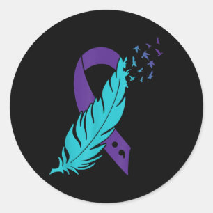 Sticker Rond Suicide turquoise &amp; Semicolon en plumes de rub