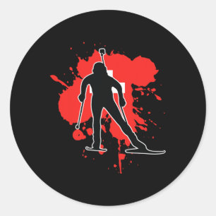 Sticker Rond Suisse Drapeau Biathlonist - Biathlon Suisse