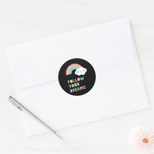 Sticker Rond Suivez vos rêves Cute Rainbow Cloud (Enveloppe)