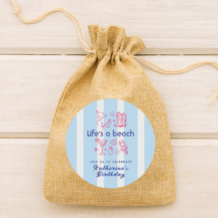 Sticker Rond Summer Blue Stripe Beach Vie Anniversaire