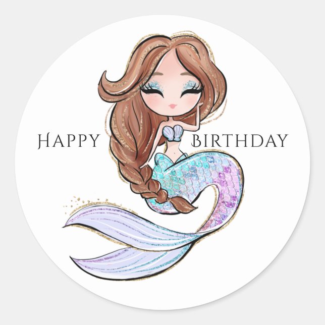 Sticker Rond Summer Mermaid Girls Birthday (Devant)
