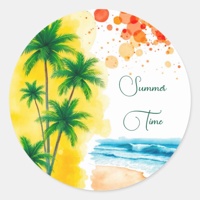 Sticker Rond “Summer Time” beach design Round Clock (Devant)