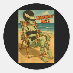 Sticker Rond Summerween Vibes Retro Beach Style gothique Tee