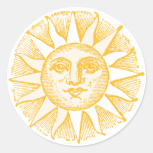 Sticker Rond Sun amical font face à l'illustration vintage
