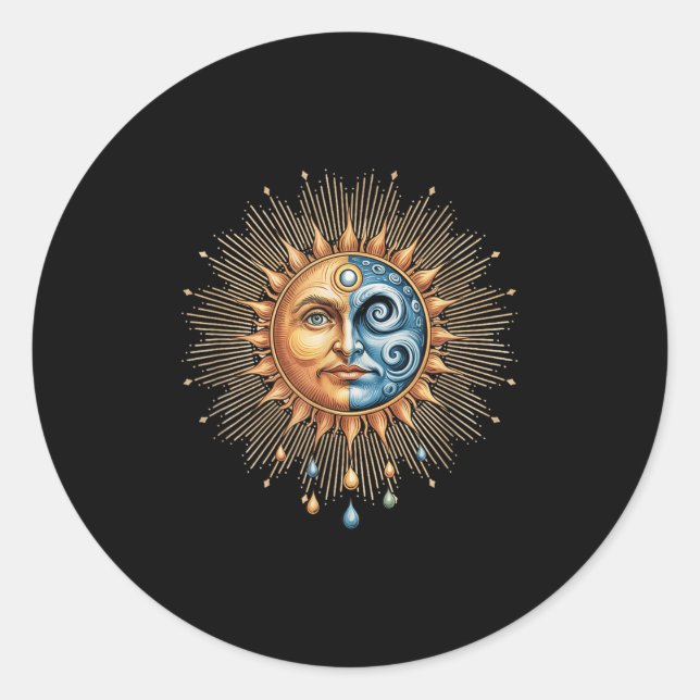Sticker Rond Sun And Moon Celestial Boho Mystical Hipe 90s  (Devant)