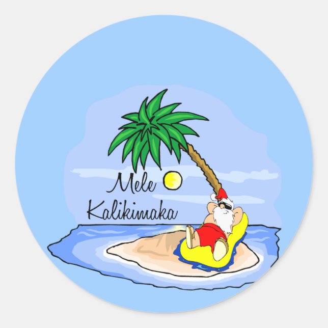 Sticker Rond Sun Bathing Père Noël gomme hawaïenne 5 (Devant)