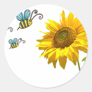 Sticker Rond sun flower and bees