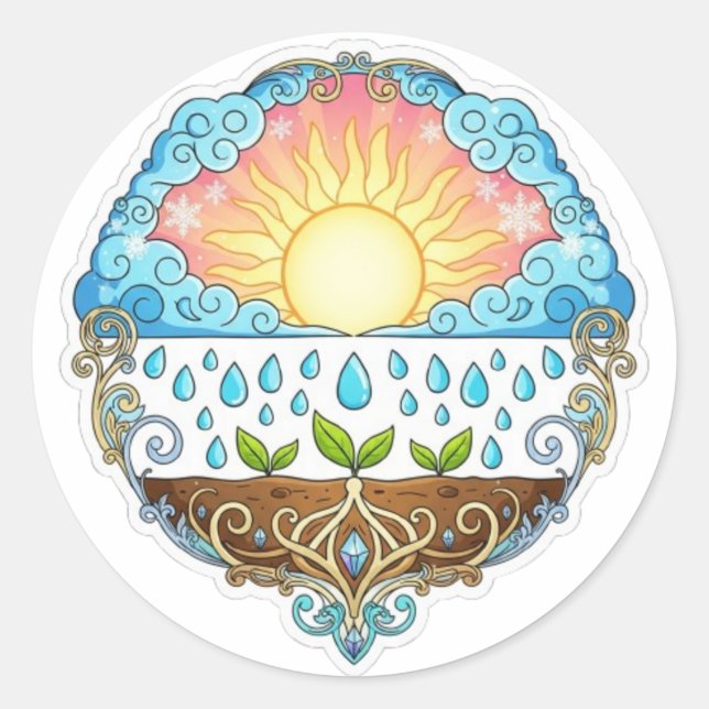 Sticker Rond Sun Rain Growth Nature Symbol Illustration design  (Devant)