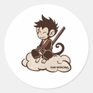 Sticker Rond Sun Wukong surfant sur un nuage Roi singe chinois