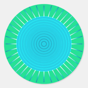 Sticker Rond Sunburst géométrique moderne - bleu et vert Jade
