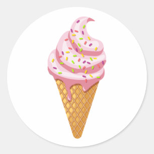 Sticker Rond sundae fraise en cône gaufre avec garniture