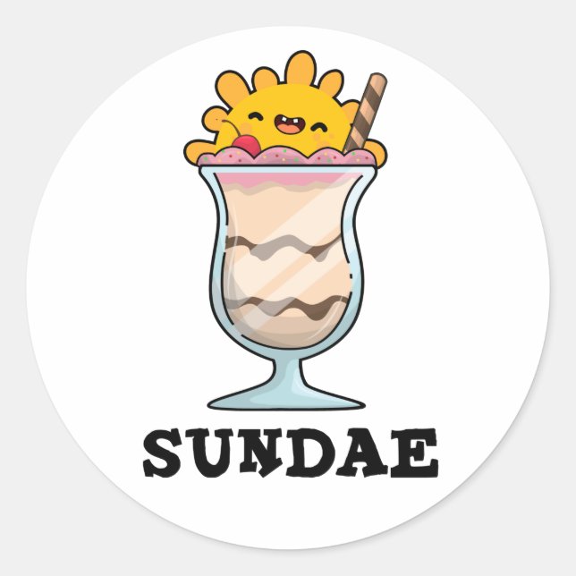 Sticker Rond Sundae Funny Sunday Glace Cream Pun (Devant)