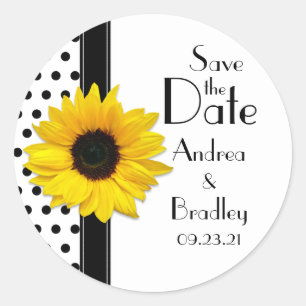 Sticker Rond Sunflower Black White Polka Point Enregistrer la d