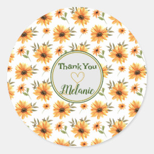 Sticker Rond Sunflower Botanique Jaune Nom Cadeau personnalisé