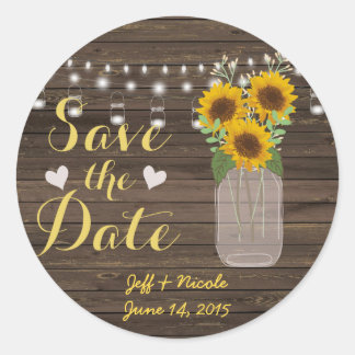 Sticker Rond Sunflower Country Wood Mason Jar Enregistrer la da