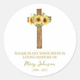 Sticker Rond Sunflower Cross Memorial Funeral Seed Packet