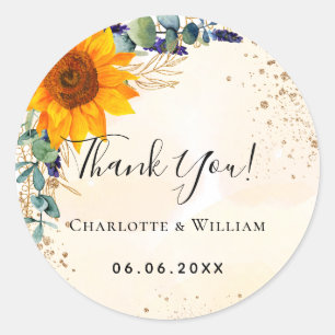 Sticker Rond Sunflower eucalyptus parties scintillant merci mar