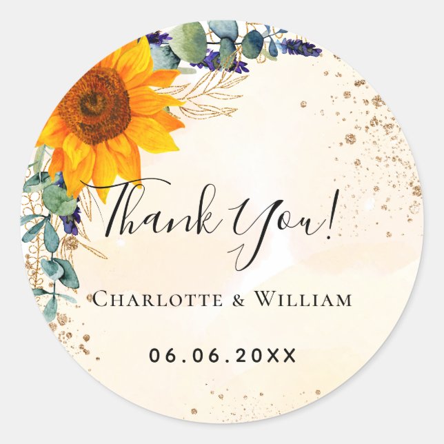 Sticker Rond Sunflower eucalyptus parties scintillant merci mar (Devant)