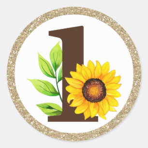Sticker Rond Sunflower & Gold ONE Baby Girl 1er anniversaire