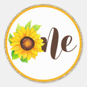 Sticker Rond Sunflower & Gold ONE Baby Girl 1er anniversaire