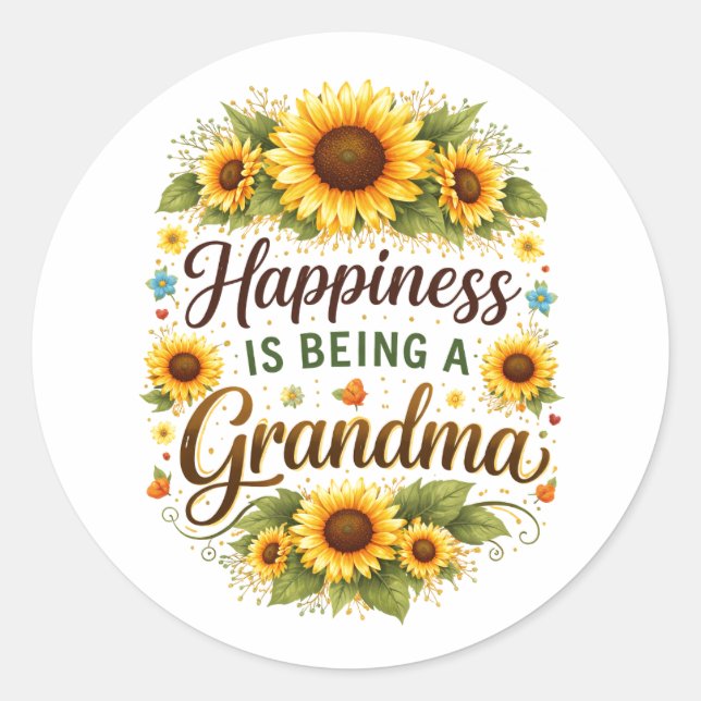 Sticker Rond Sunflower Happiness Is Being A Grandma (Devant)