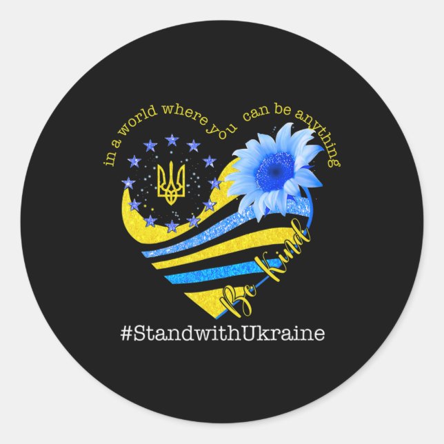 Sticker Rond Sunflower Heart drapeau ukrainien Soyez un stand a (Devant)