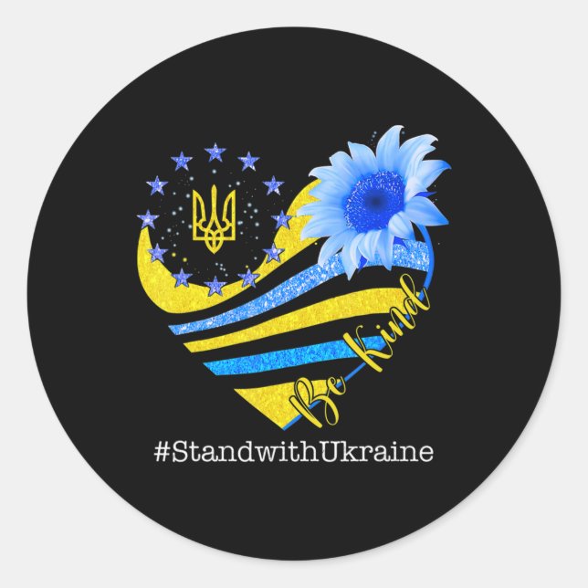 Sticker Rond Sunflower Heart Ukrainian Flag Be Kind Stand With  (Devant)