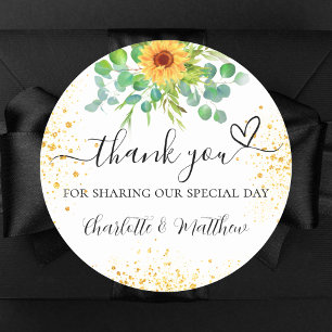 Sticker Rond Sunflower or parties scintillant merci mariage