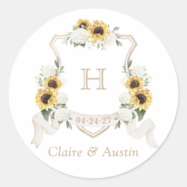 Sticker Rond Sunflowers Hydrangea Greenery Crest Enveloppe (Devant)