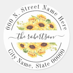 Sticker Rond Sunflowers pays chic adresse de retour