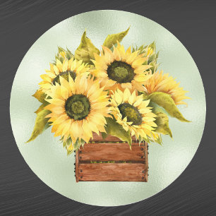 Sticker Rond Sunflowers Yellow Box Aquarelle Thankesgiving