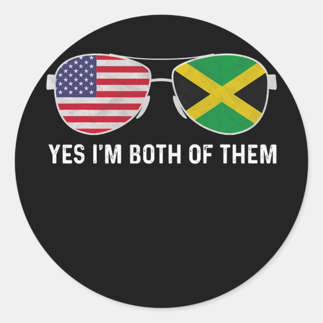 Sticker Rond Sunglass Design Jamaican American Flag Patriotic (Devant)