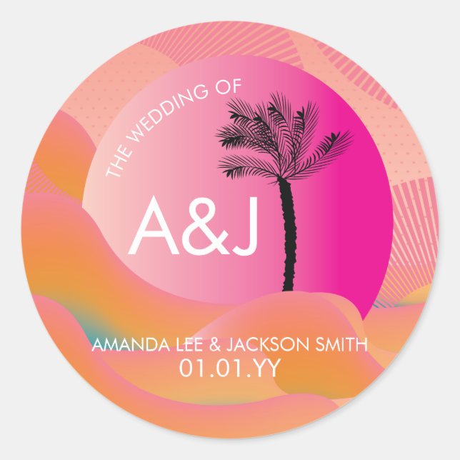 Sticker Rond Sunrise Tropicale Gras Rose Orange Blanc Mariage (Devant)