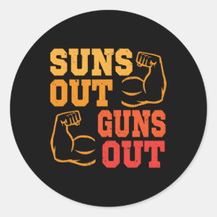 Sticker Rond Suns Out Guns Out Muscles Bodybuilding Poids