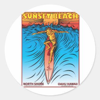 STICKER ROND SUNSET BEACH HAWAII SURF
