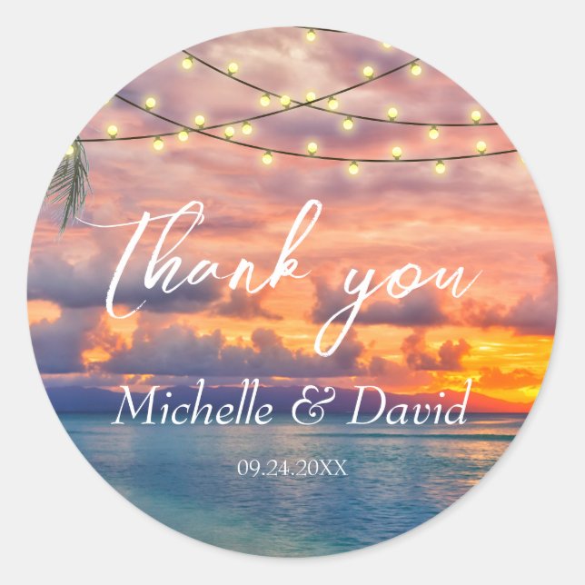 Sticker Rond Sunset Beach String Mariage (Devant)