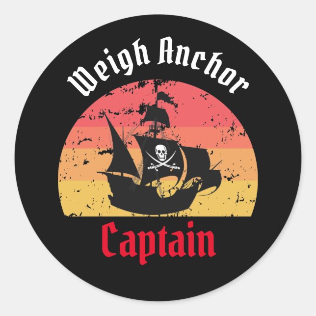 Sticker rond Sunset Classic jolly roger Ship (Devant)