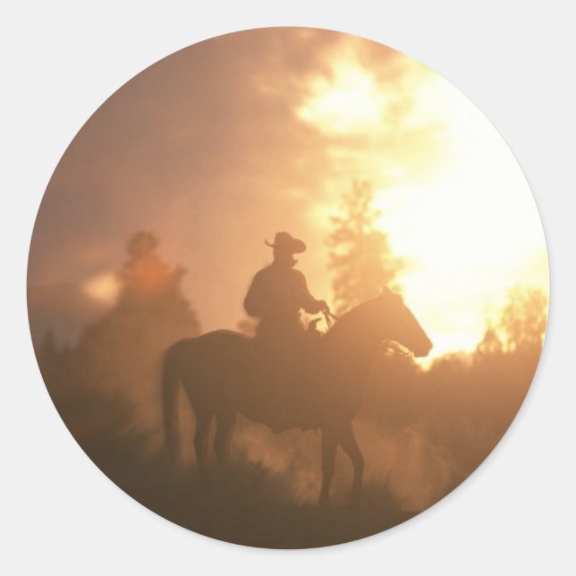 Sticker Rond Sunset Cowboy (Devant)