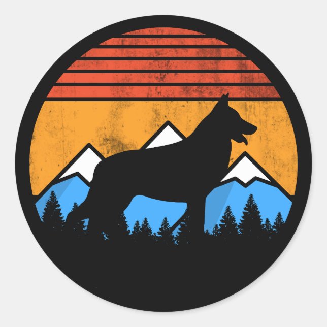 Sticker Rond Sunset Mounts et Forêt Berger allemand GSD (Devant)