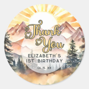 Sticker Rond Sunshine Nature Mountains Merci de fête d'annivers