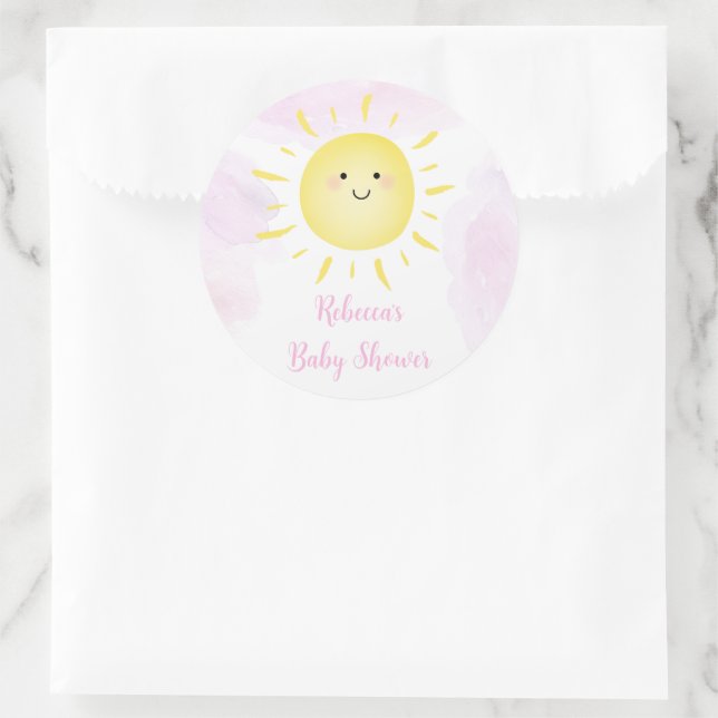 Sticker Rond Sunshine Nuages Baby shower fille rose (Sac)