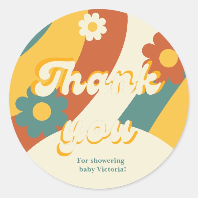 Sticker Rond Sunshine rétro super merci pour la douche bébé (Devant)